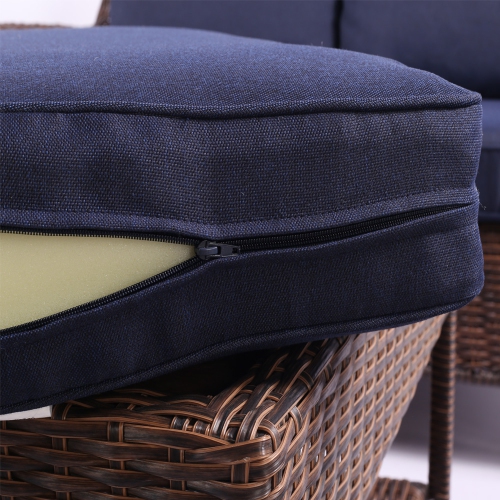 Krikacy 3PCS HDPE Wicker Bistro Set with Swivel Chair and End Table(Blue Cushions)