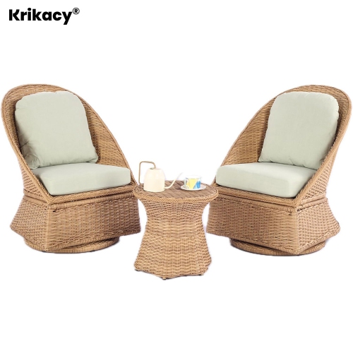 Krikacy 3PCS HDPE Wicker Outdoor Bistro Set, Patio Swivel Rocking Chair Set with Side Table
