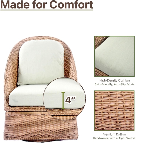 Krikacy 3PCS HDPE Wicker Outdoor Bistro Set, Patio Swivel Rocking Chair Set with Side Table