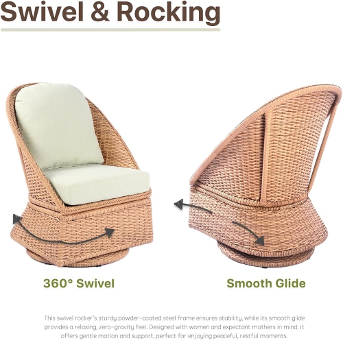 Krikacy 3PCS HDPE Wicker Outdoor Bistro Set, Patio Swivel Rocking Chair Set with Side Table