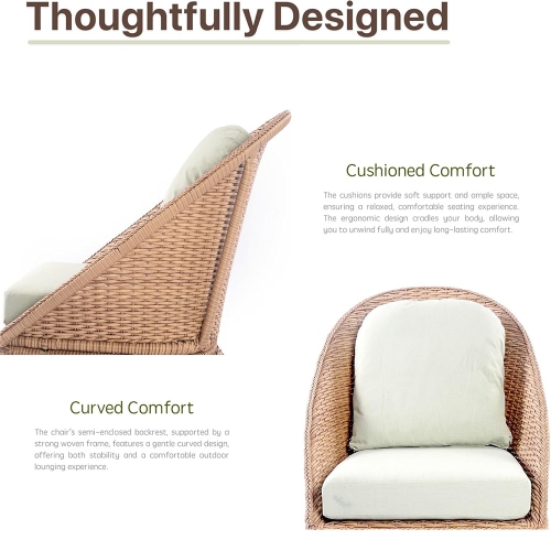 Krikacy 3PCS HDPE Wicker Outdoor Bistro Set, Patio Swivel Rocking Chair Set with Side Table