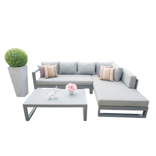 KRIKACY  4PCs Nordic Aluminum Sectional Conversation Set With Coffee Table And Left Arm Chaise(Sunproof Cushions) In Grey