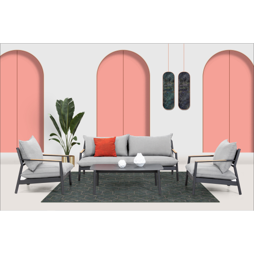 Krikacy 4PCS Nordic Aluminum Conversation Sofa Set with Coffee Table(Sunproof Grey Cushions)