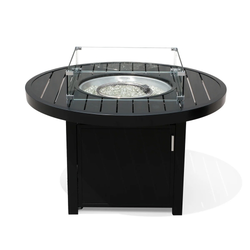 Krikacy Black Alumium 42in Round Firepit Table with Glass Beads, Windguard and Cover-Propan/Natural Gas