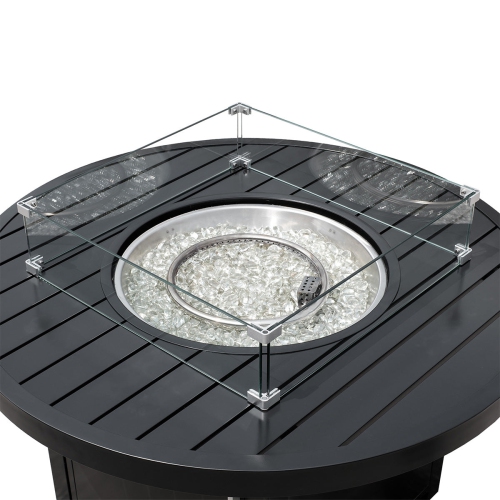Krikacy Black Alumium 42in Round Firepit Table with Glass Beads, Windguard and Cover-Propan/Natural Gas