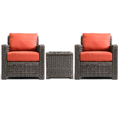 Laguna Point 3PCS HDPE Wicker Bistro Set with End Table(Red Cushions)