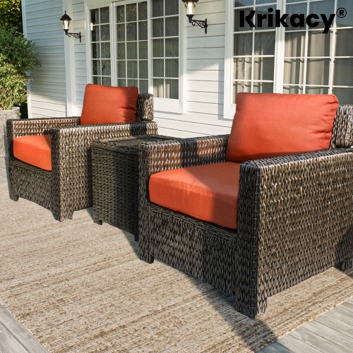 Laguna Point 3PCS HDPE Wicker Bistro Set with End Table(Red Cushions)
