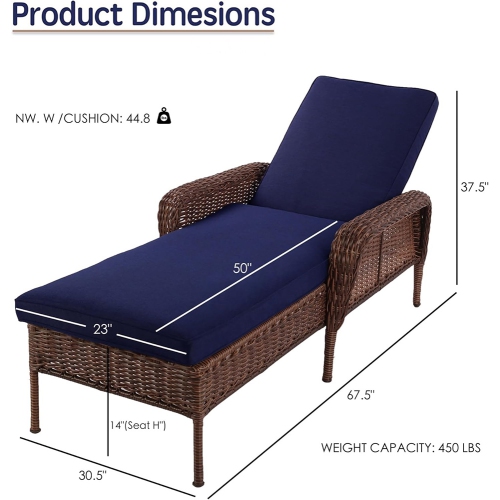 Krikacy 3PCS HDPE Chaise Lounge Set with End Table(Blue Cushions)