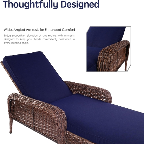 Krikacy 3PCS HDPE Chaise Lounge Set with End Table(Blue Cushions)