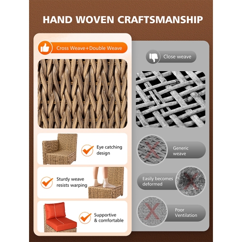 Krikacy 4PCS HDPE Wicker Sectional Conversation Set (Red Cushions）