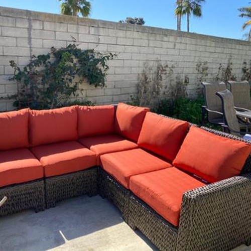 Krikacy 4PCS HDPE Wicker Sectional Conversation Set (Red Cushions）