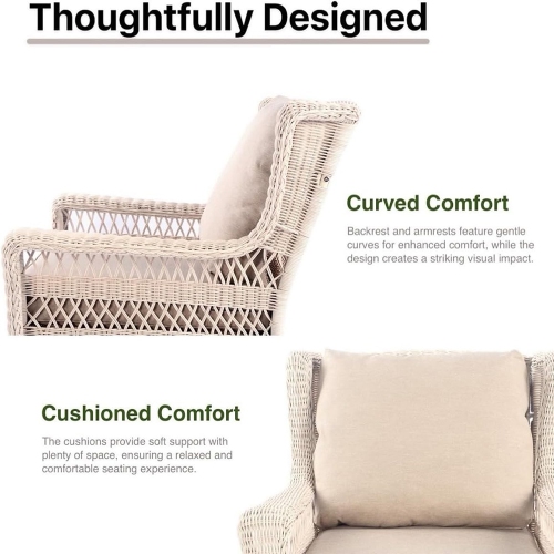 Krikacy 4PCS HDPE Wicker Coversation Loveseat Set with Coffee Table(Beige Cushions)