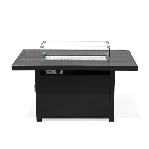 KRIKACY  Alumium 48In Retangle Firepit Table With Glass Beads, Windguard And Cover-Propan/natural Gas In Black