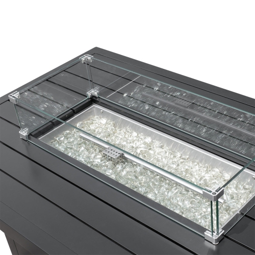 Krikacy Black Alumium 48in Retangle Firepit Table with Glass Beads, Windguard and Cover-Propan/Natural Gas