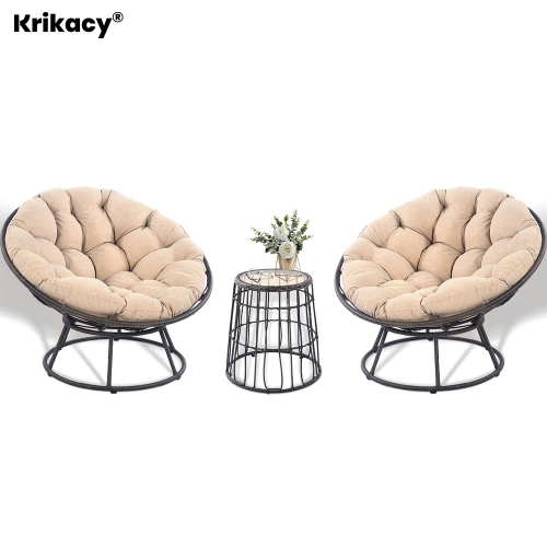 Krikacy 3PCS HDPE Wicker Bistro Set with End Table(Beige Cushions)
