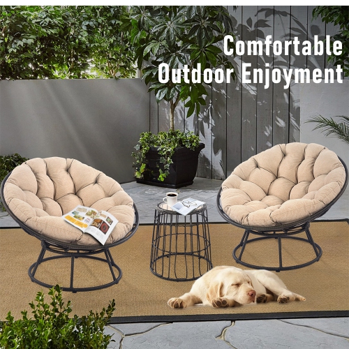 Krikacy 3PCS HDPE Wicker Bistro Set with End Table(Beige Cushions)