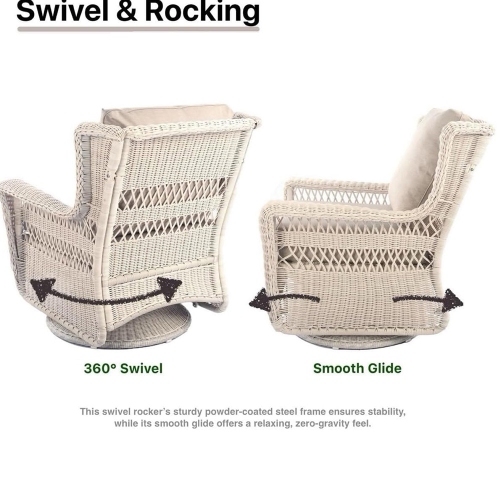 Park Meadow 5PCS HDPE Wicker Swivle Bistro Set with Ottoman and End Table(Beige Cushions)