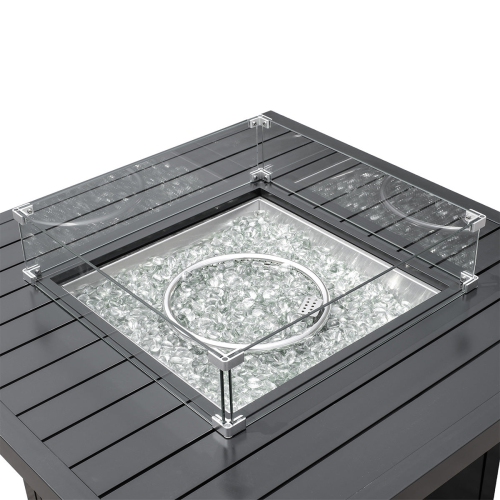 Krikacy Black Alumium 42in Square Firepit Table with Glass Beads, Windguard and Cover-Propan/Natural Gas