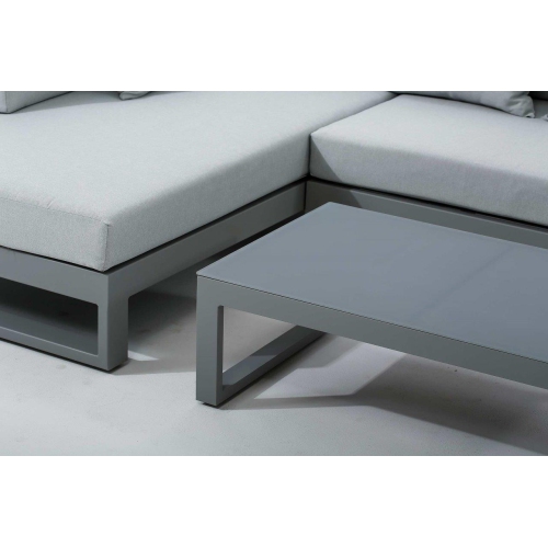 Krikacy 4PCS Nordic Aluminum Sectional Conversation Set with Coffee Table and Right Arm Chaise(Sunproof Grey Cushions)