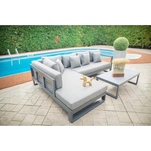 Krikacy 4PCS Nordic Aluminum Sectional Conversation Set with Coffee Table and Right Arm Chaise(Sunproof Grey Cushions)