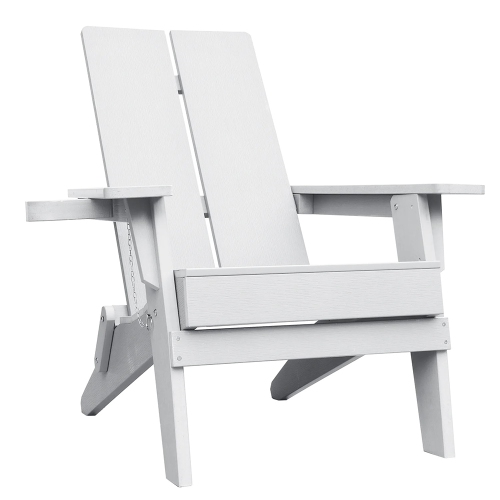 Krikacy Modern Folding Polymer Adirondack Chair with Cup Holder-White