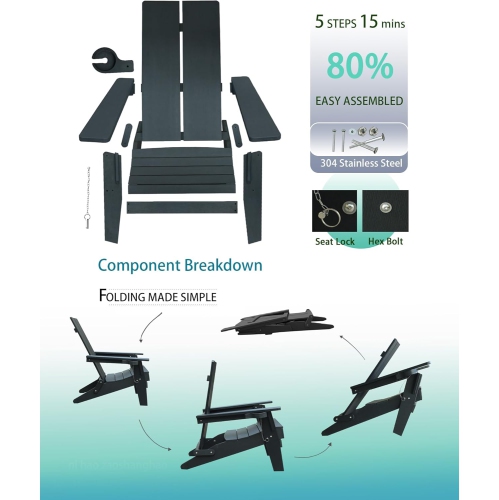 Krikacy Modern Folding Polymer Adirondack Chair with Cup Holder-White