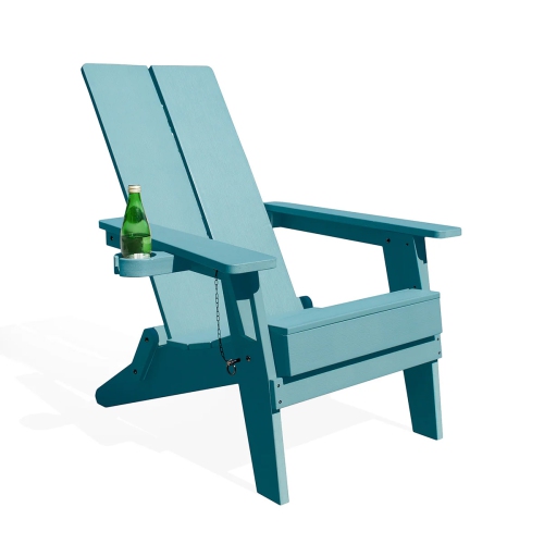 Krikacy Modern Folding Polymer Adirondack Chair with Cup Holder-Teal