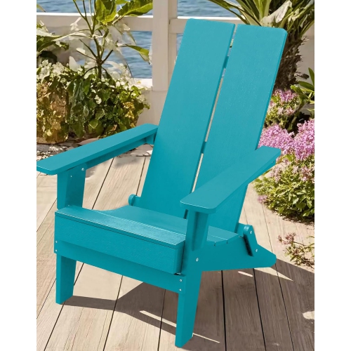 Krikacy Modern Folding Polymer Adirondack Chair with Cup Holder-Teal