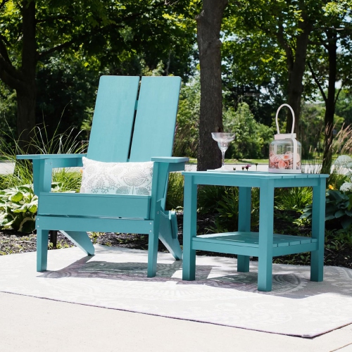 Krikacy Modern Folding Polymer Adirondack Chair with Cup Holder-Teal