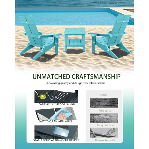 Krikacy Modern Folding Polymer Adirondack Chair with Cup Holder-Teal