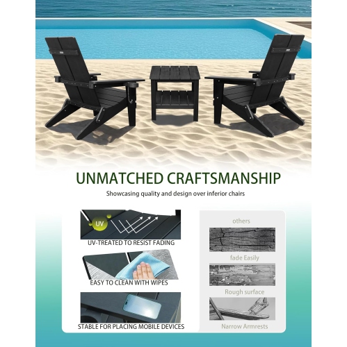 Krikacy Modern Folding Polymer Adirondack Chair with Cup Holder-Black