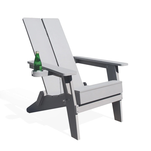Krikacy Modern Folding Polymer Adirondack Chair with Cup Holder-Grey