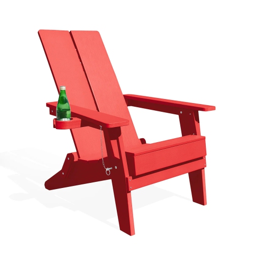 Krikacy Modern Folding Polymer Adirondack Chair with Cup Holder-Red