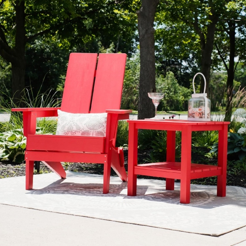 Krikacy Modern Folding Polymer Adirondack Chair with Cup Holder-Red