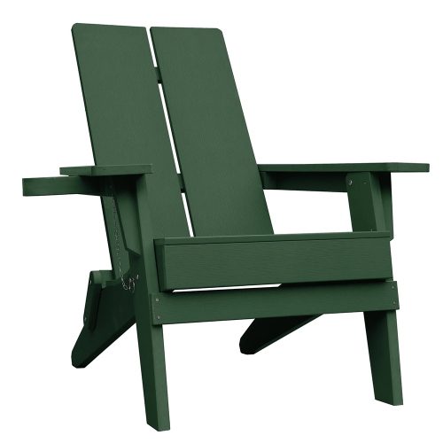 Enclover Modern Folding Polymer Adirondack Chair with Cup Holder-Green