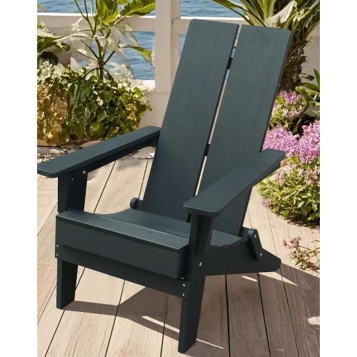 Enclover Modern Folding Polymer Adirondack Chair with Cup Holder-Green