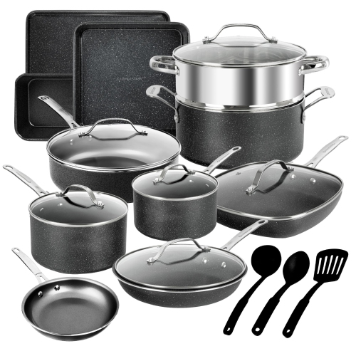 Granitestone 20 Piece Nonstick Black Cookware Set with Bakeware and Utensils