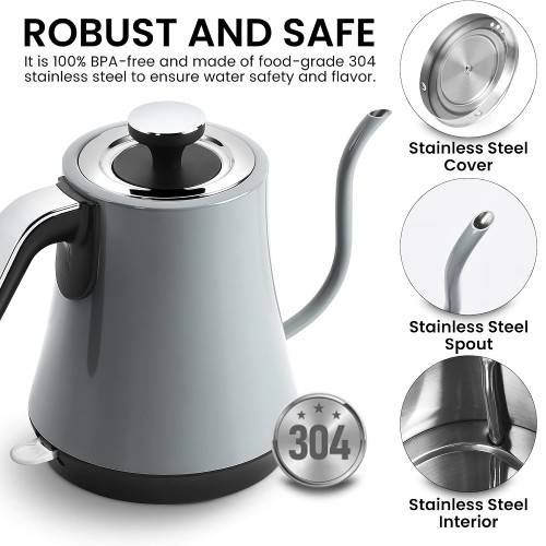 Gooseneck Electric Kettle, 1000W Stainless Steel Kettle with Auto Shut-Off, Boil-Dry Protection