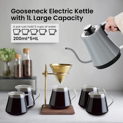 Gooseneck Electric Kettle, 1000W Stainless Steel Kettle with Auto Shut-Off, Boil-Dry Protection