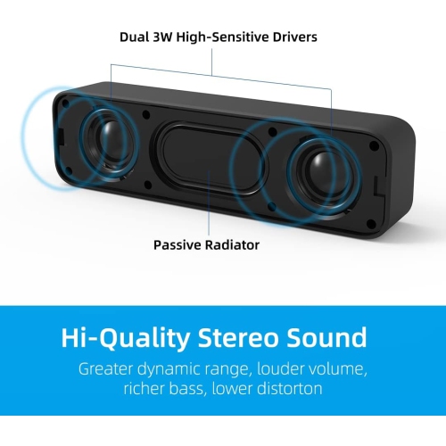 Upgraded USB Mini Sound Bar for PC & Laptop – Stereo Loud Sound, Enhanced Bass, Compatible with Windows, macOS, Chrome OS & Linux