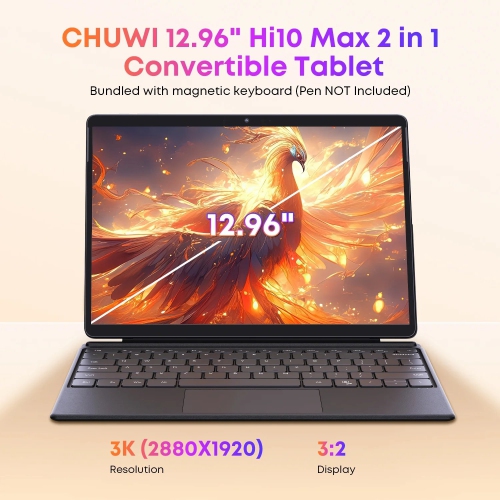 CHUWI Hi10 Max: 12.96-inch Windows 11 Tablet +Smart Docking Keyboard + HiPen H7 Stylus | Intel N150, 512GB SSD, 12GB RAM | 3K Touchscreen | WiFi 6,