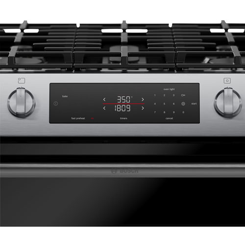 Bosch 100 Series 30" 5.8 Cu. Ft. True Convection Freestanding Gas Air Fry Range (HGF1050MUC) - Stainless