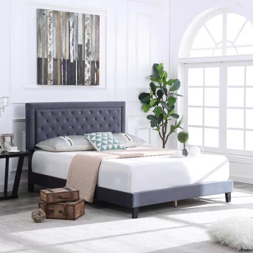 Tokyo - Grey Velvet Fabric Bed Frame