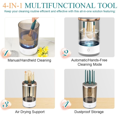 Makeup Brush Cleaner Machine Electric Makeup Brush Cleaner with Brush Clean Mat Automatic Cosmetic Brush Cleaner-Gray