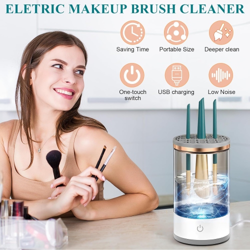 Makeup Brush Cleaner Machine Electric Makeup Brush Cleaner with Brush Clean Mat Automatic Cosmetic Brush Cleaner-Gray