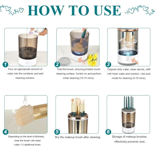 Makeup Brush Cleaner Machine Electric Makeup Brush Cleaner with Brush Clean Mat Automatic Cosmetic Brush Cleaner-Gray