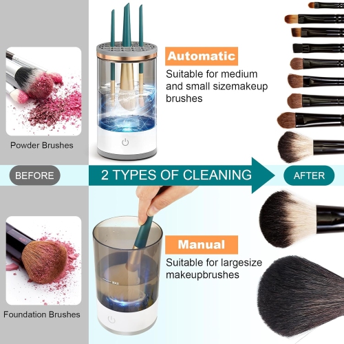 Makeup Brush Cleaner Machine Electric Makeup Brush Cleaner with Brush Clean Mat Automatic Cosmetic Brush Cleaner-Gray