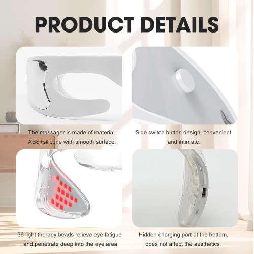 Appareil de beauté pour les yeux thérapeutique à lumière rouge de LED, masque pour les yeux à 3 modes pour anti-âge, revitalisation de la peau,