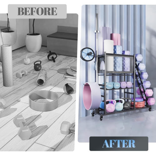 Zachvo Dumbbell Rack Stand, Home Gym Storage Rack, Weight Racks for Dumbbells, Kettlebells, Barbells,Yoga Mat, Home Gym Organizer