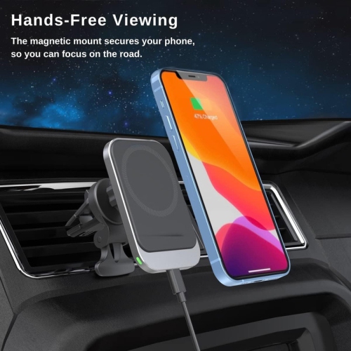 Car Vent Mount & Magnetic Wireless Charger Pad, up to 15W, for iPhone/Android